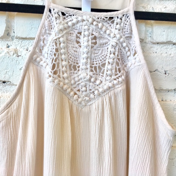 Xhilaration Cream Crochet Boho Midi High Neck - Picture 4 of 5